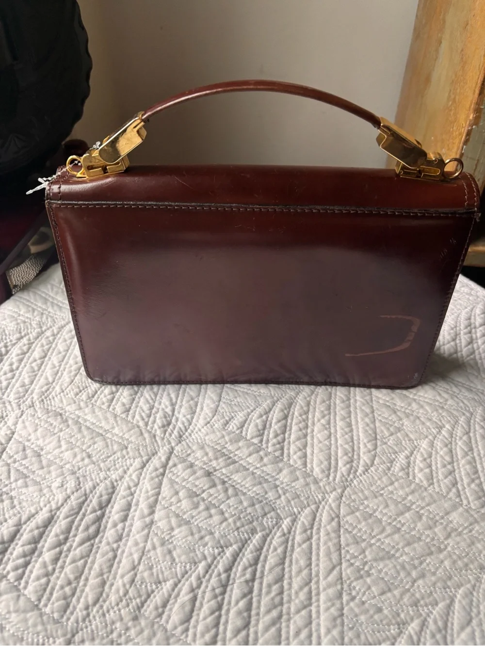 Classic Structured Leather Top-Handle Bag in Deep Brown